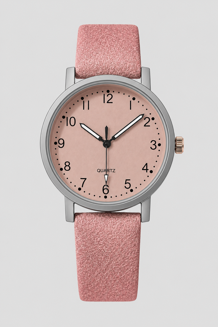 Elegant women's wrist watch featuring a classic design, comfortable brown leather strap, and clear analog display.