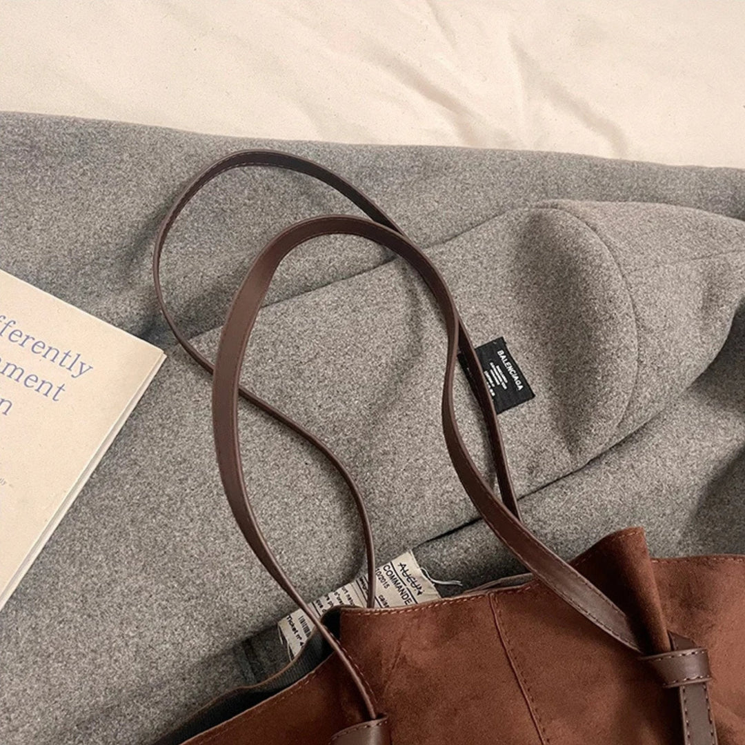 Women's elegant vintage faux suede tote handbag, a timeless classic shoulder bag for any occasion