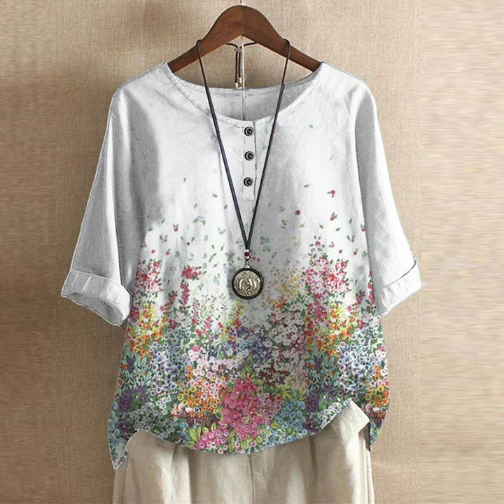 Women's long sleeve blouse: a casual, loose fit top with an eye-catching vintage floral print.