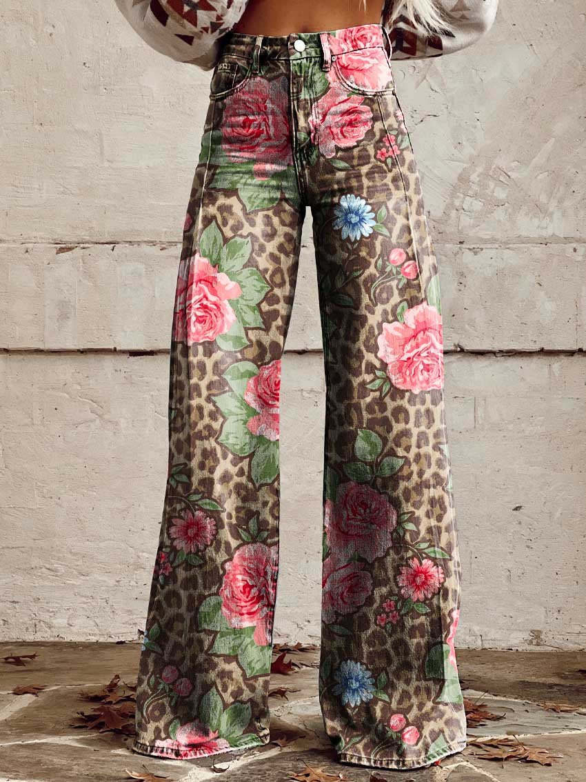 Achieve effortless boho style with these vintage floral wide-leg women's pants. Comfortable and chic.