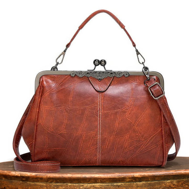 Elegant women's leather handbag, classic vintage style, perfect for everyday use or as a gift.