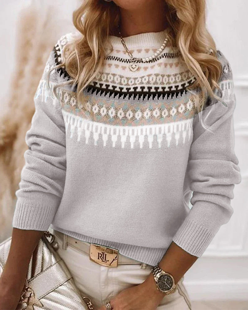 Cozy women's long sleeve knit sweater, warm and soft, ideal for fall outfits and winter tops.