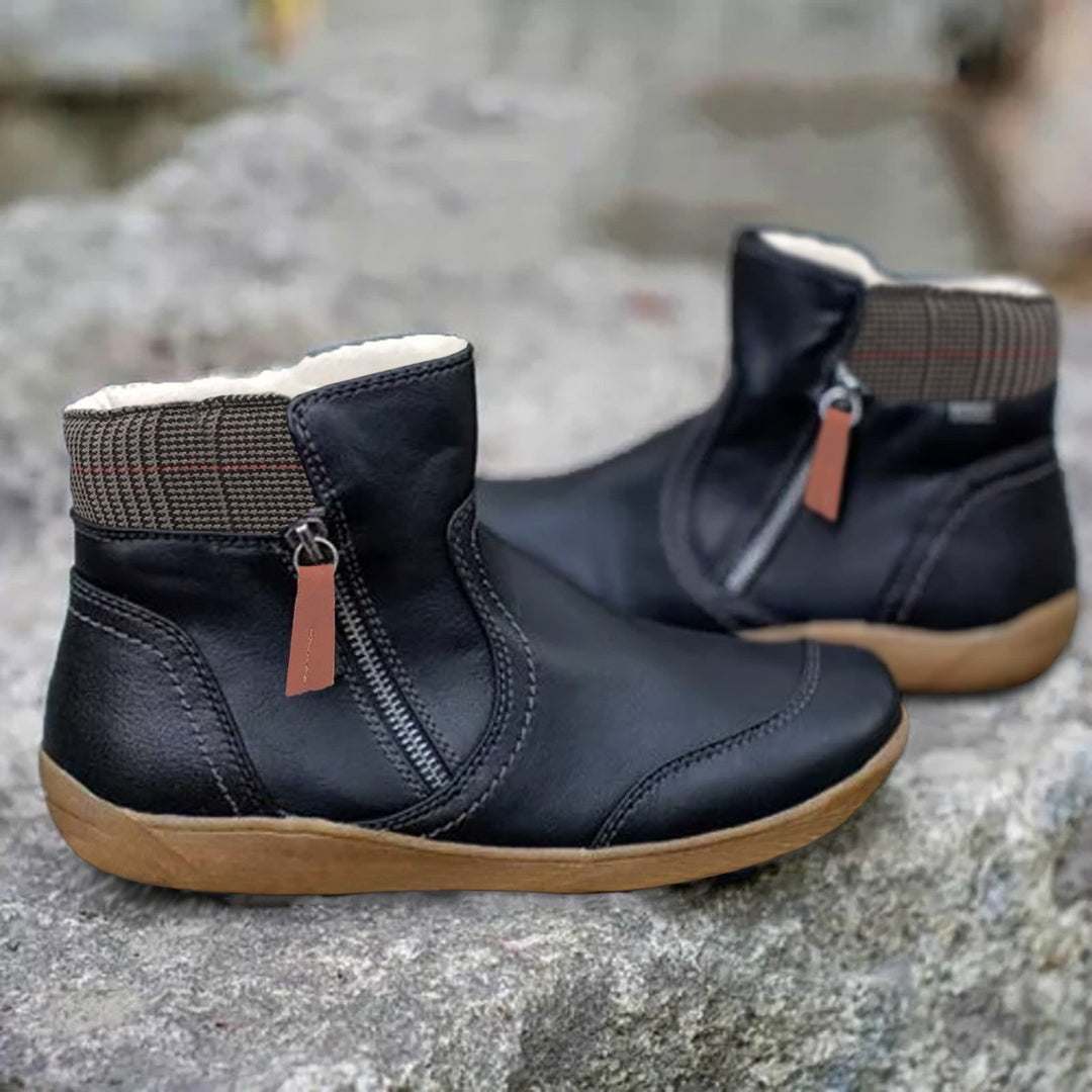 Stylish women's waterproof ankle boots with zipper. Comfortable & slip-resistant for everyday wear, fall & winter fashion.