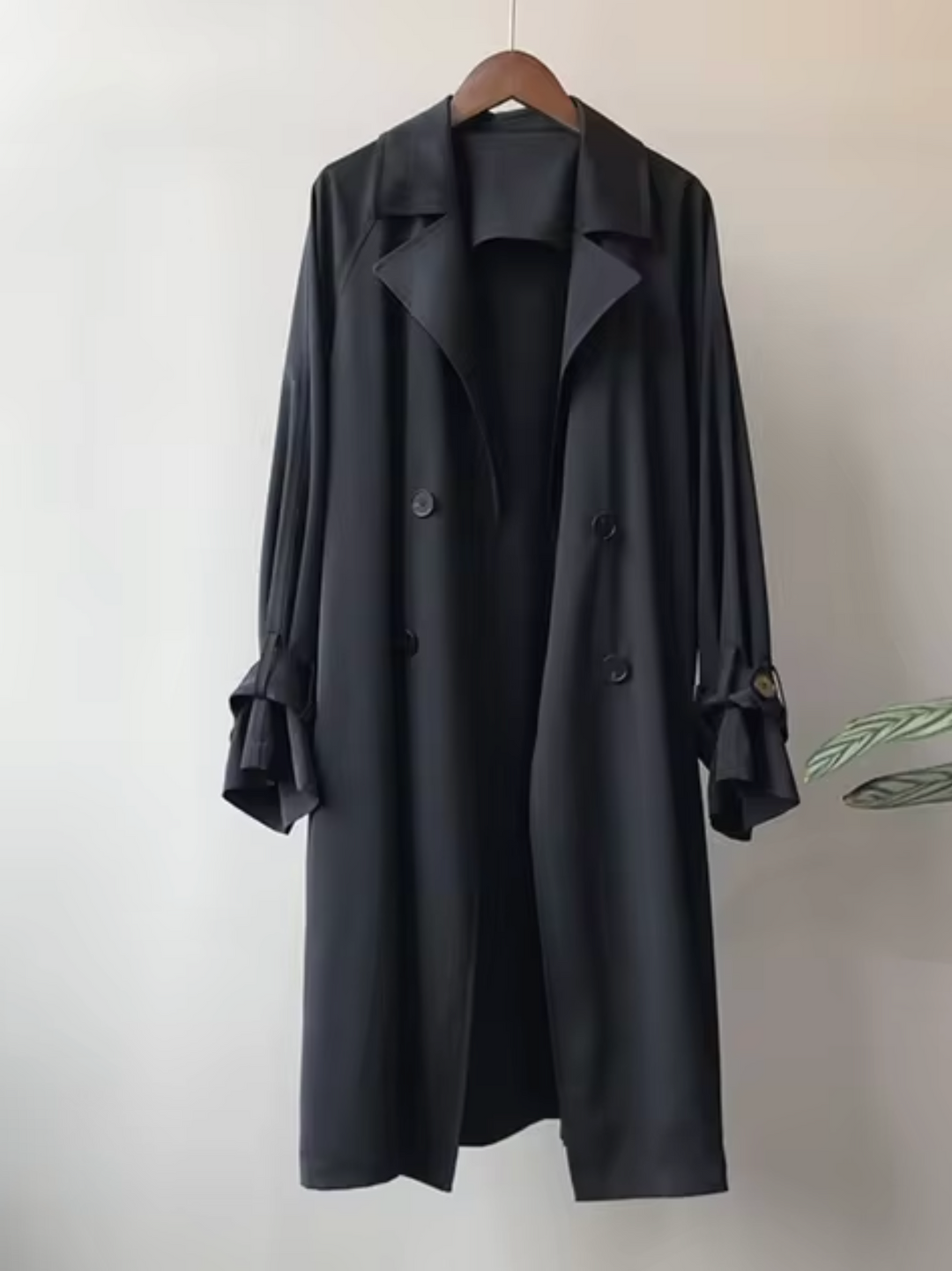 Women's waterproof double-breasted trench coat with a chic lapel collar, perfect for business casual elegance.
