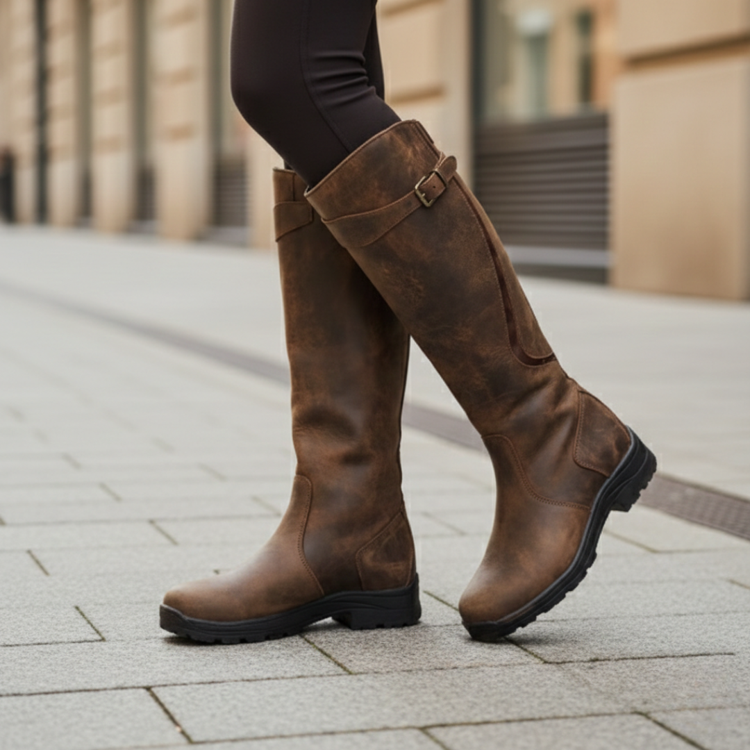 Women's waterproof knee-high boots with orthopedic support and excellent traction for confident walking.
