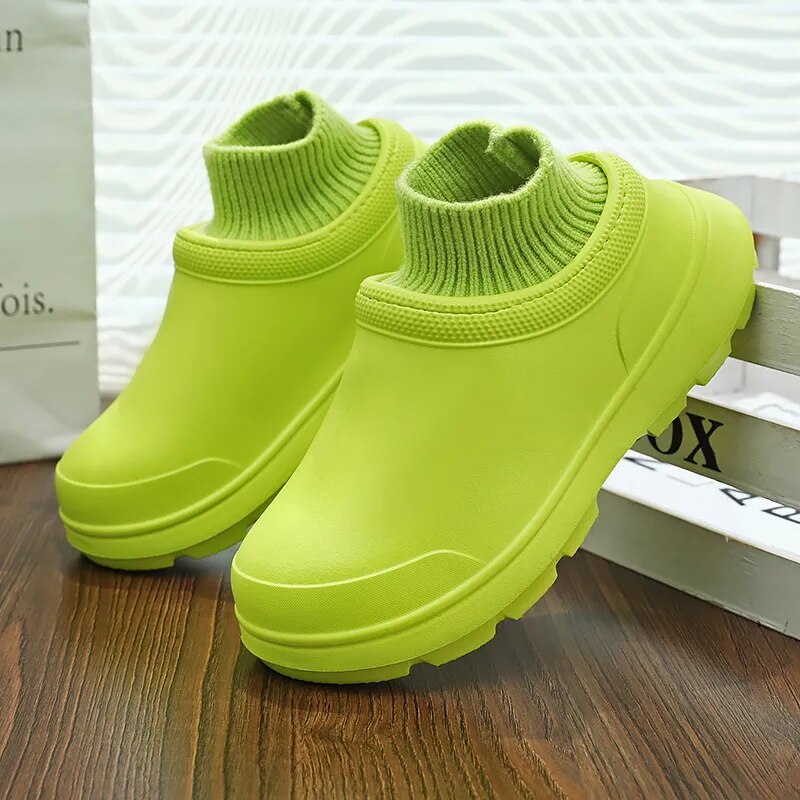 Women's waterproof slip-on clogs with cozy ankle cuff, ideal for casual wear, walking, & outdoor comfort.