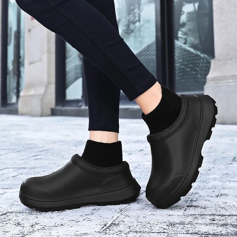 Madeline women's waterproof slip-on clogs with cozy ankle cuff, closed toe, & non-slip sole for all-day comfort.