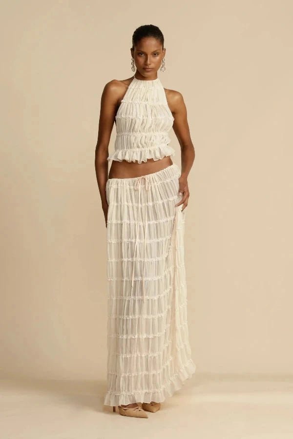 Women's White Bliss printed lounge co-ord two-piece set, perfect for comfortable casual wear.