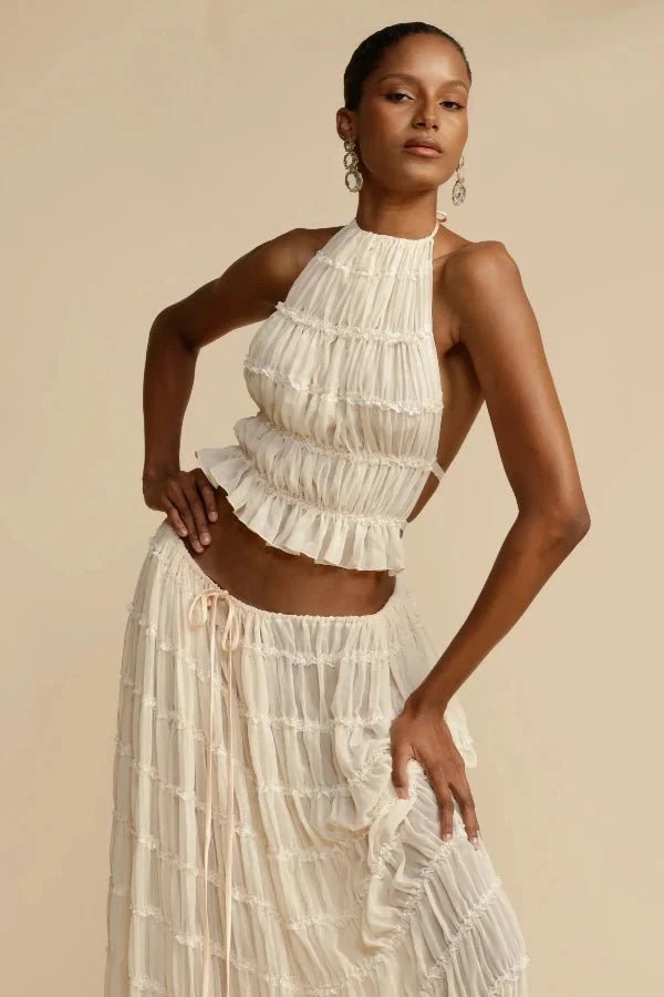 Stylish women's White Bliss printed two-piece lounge set, a fashionable and comfortable co-ord outfit.