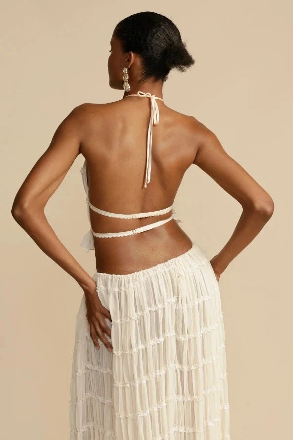 Close-up of women's White Bliss printed top from the lounge co-ord set, showing unique pattern detail.