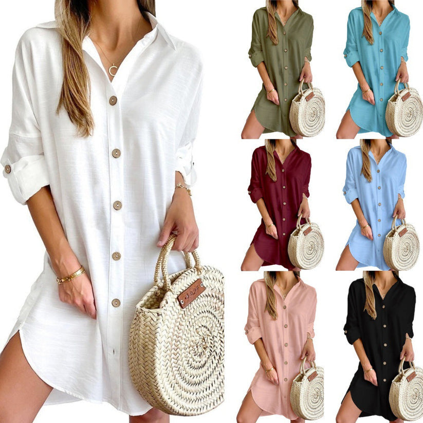 Effortless women's shirt dress in a light fabric, oversized, great for summer comfort & versatile styling.
