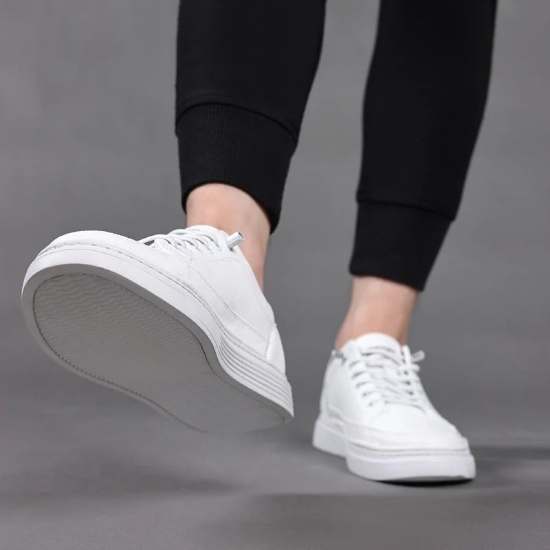 Women's fashion-forward leather casual sneakers, merging style with practical design