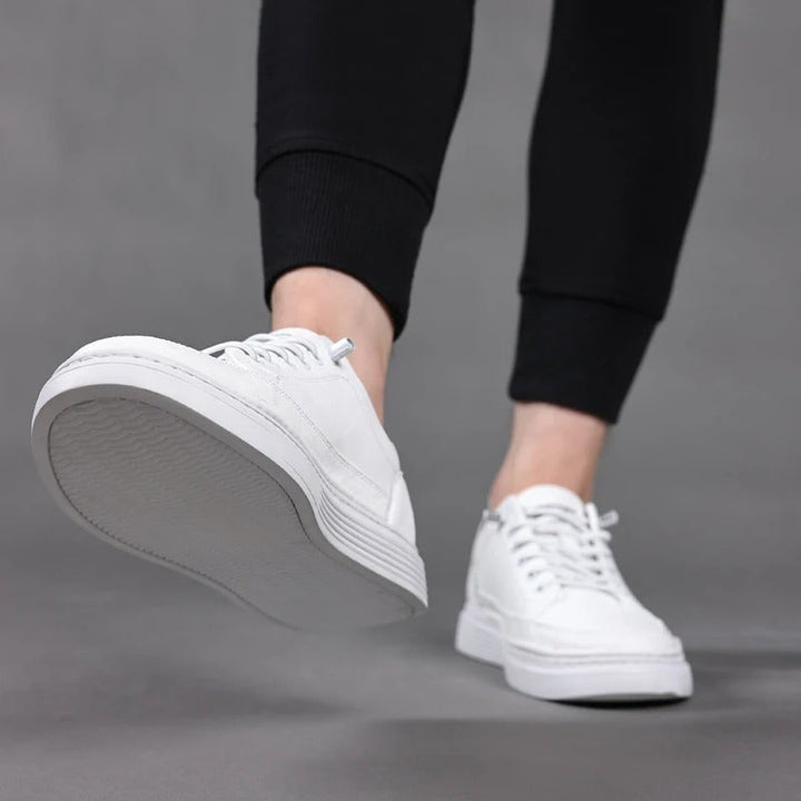 Women's fashion-forward leather casual sneakers, merging style with practical design