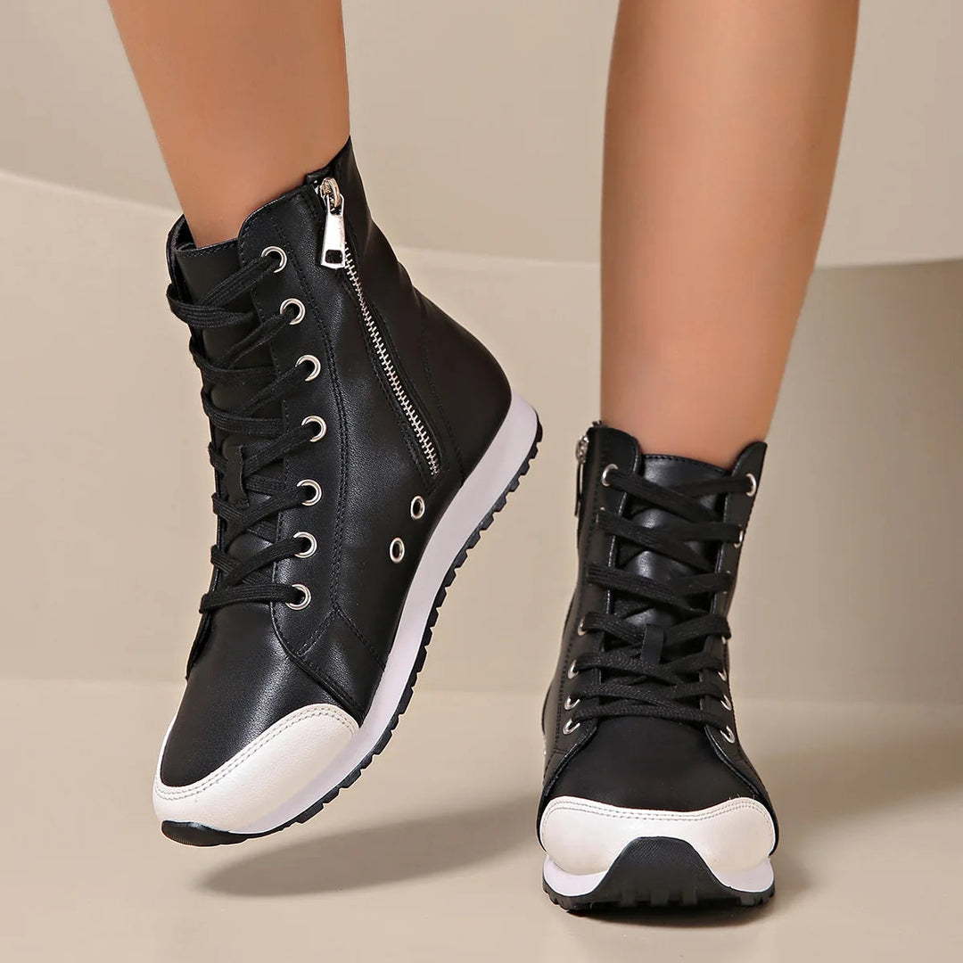 Comfortable women's wide fit orthopedic lace-up sneaker for foot health & walking.