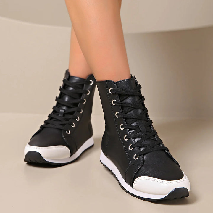 Stylish women's wide fit orthopedic lace-up sneaker, great for casual wear & arch support.