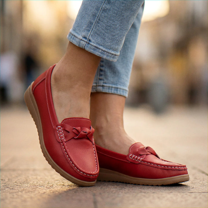 Grey wide fit orthopedic loafers for women, arch support, comfortable walking shoes.