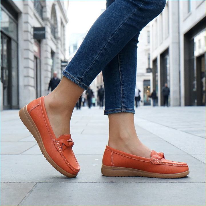 Women's supportive orthopedic loafers, wide fit, arch support for foot health.