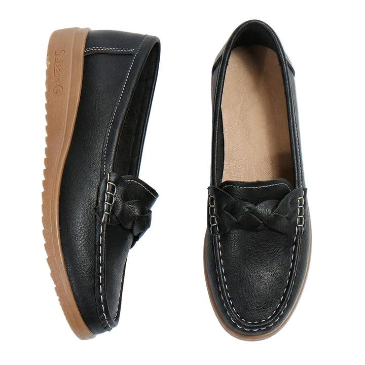 Comfortable orthopedic wide fit loafers for women, supportive arch design.