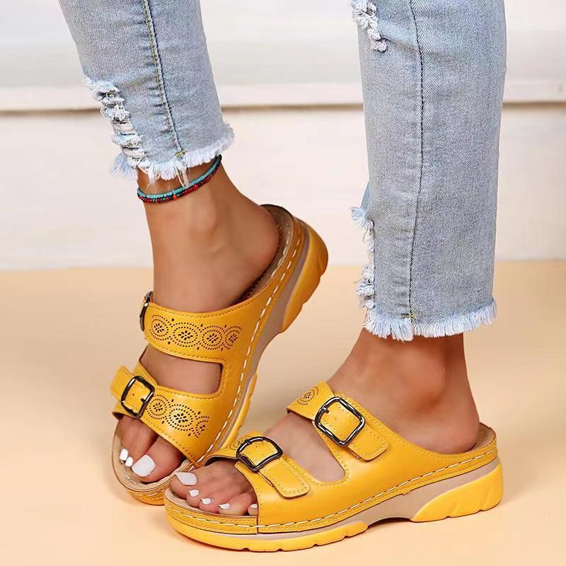 Elegant orthopedic women's sandals, wide fit, lightweight, providing all-day comfort & support.
