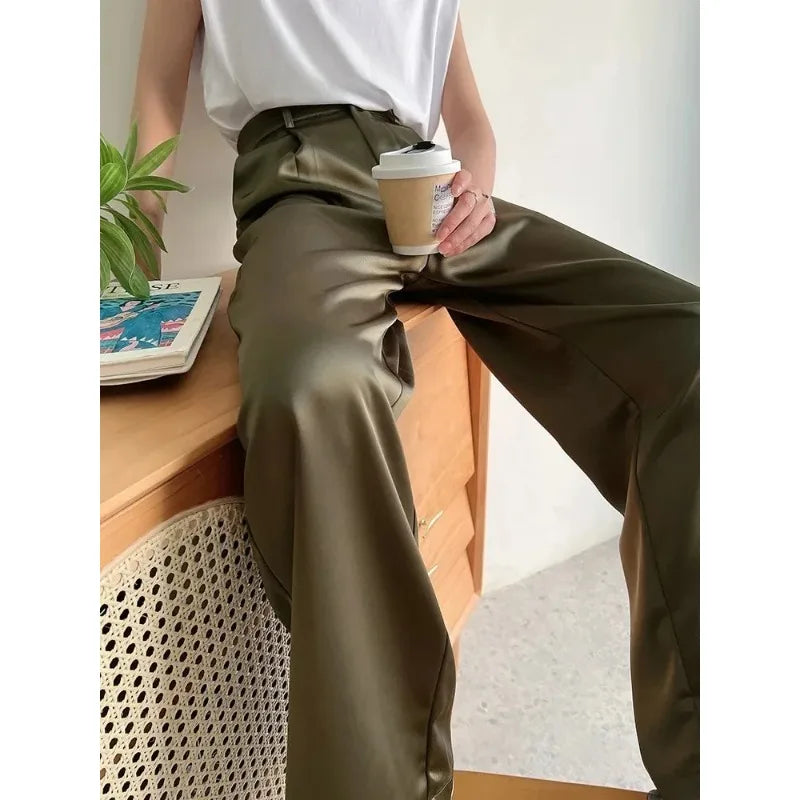 Chic women's wide leg high waist pants, perfect for spring and summer casual fashion.