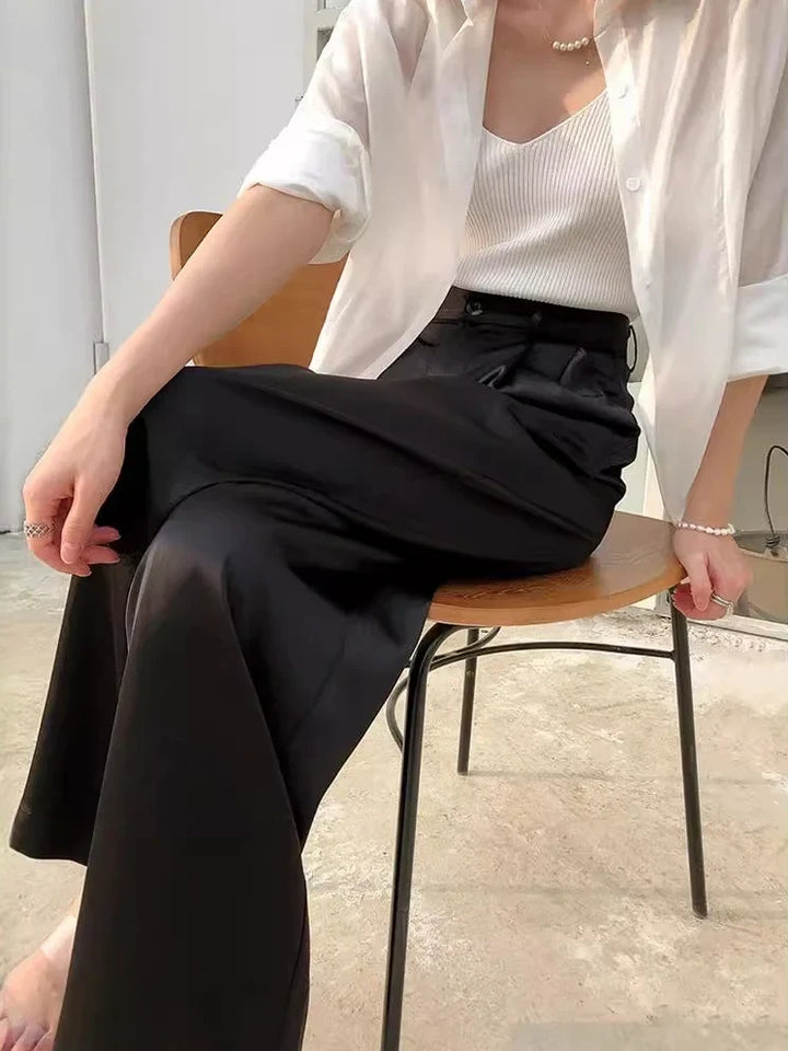 Stylish full-length wide leg high waist pants for women, perfect for versatile spring fashion.