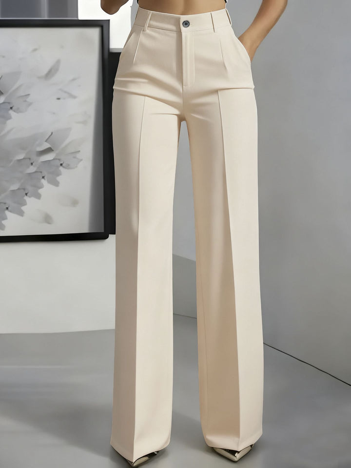 Versatile women's high-waist wide-leg structured trousers, designed for stylish office wear and comfortable casual days.