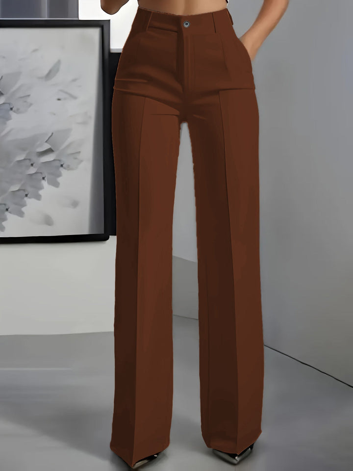 Stylish women's wide-leg high-waist trousers, a structured fit makes them perfect for office, casual, or fashion looks.