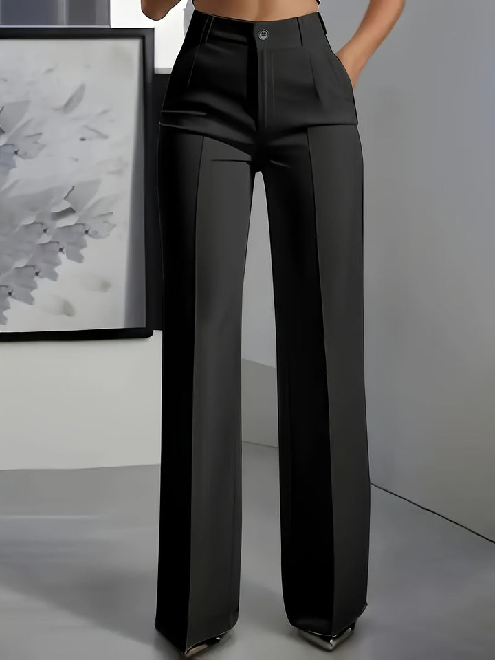 Modern women's structured high-waist wide-leg trousers, essential for elegant office outfits & comfortable casual fashion.