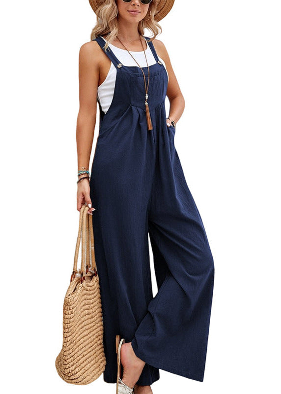 Versatile women's wide leg jumpsuit with adjustable straps & pockets. A stylish casual outfit for summer fashion.