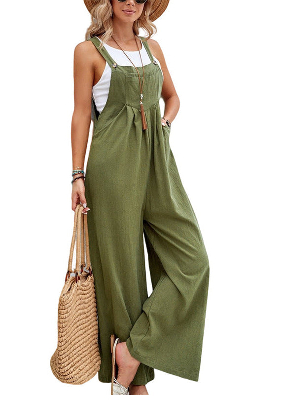 Fashionable women's wide leg jumpsuit. Adjustable straps, roomy pockets. Essential for spring & summer comfort and style.