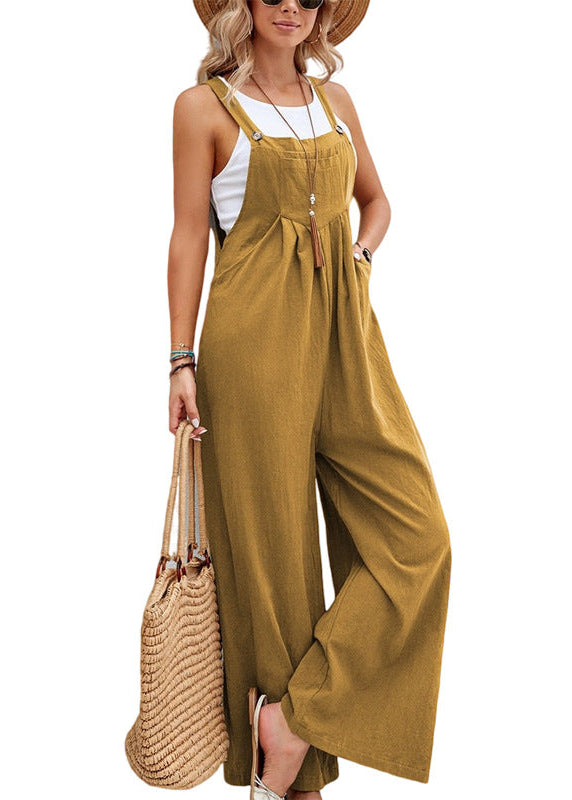 Trendy women's wide leg jumpsuit. Adjustable straps & pockets. A must-have for versatile spring and summer fashion.