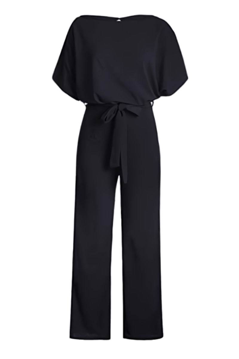 One-piece wide-leg jumpsuit for women, complete with stylish batwing sleeves & a matching belt. Easy fashion.