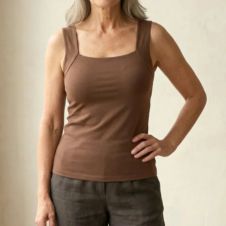 Women's wire-free built-in bra tank top for ultimate comfort, everyday support, and versatile wear.