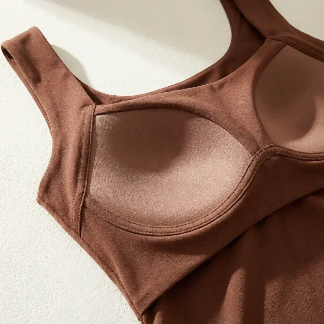 Supportive wire-free built-in bra tank top for women, ideal for yoga, gym, or an active lifestyle.