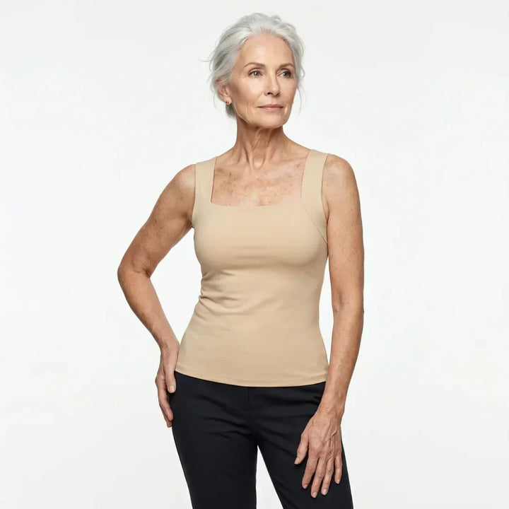 Soft women's built-in bra tank top, wire-free design ensures all-day comfort and gentle support.