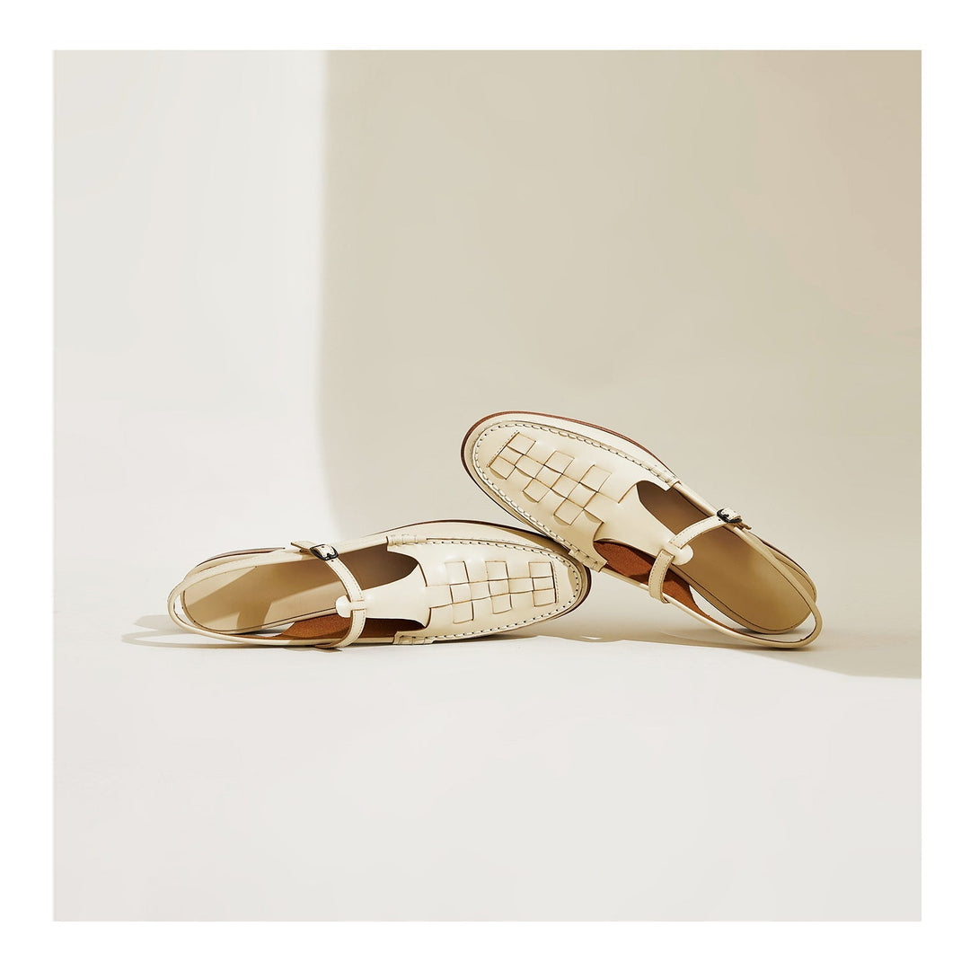 Women's comfortable and chic woven leather slingback sandals, a versatile summer shoe.