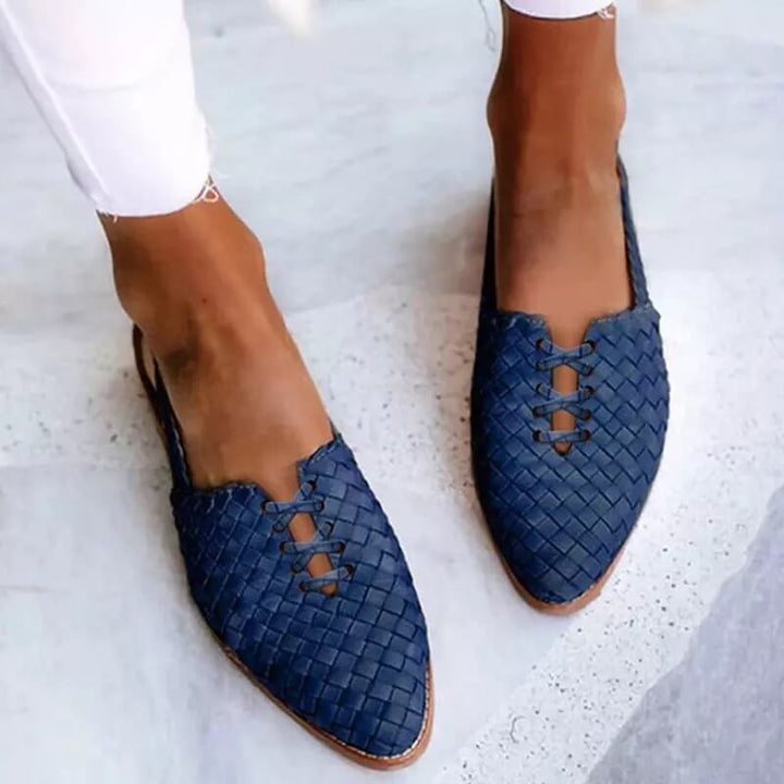 Comfortable women's pointed toe flat loafers with a chic woven design. Perfect slip-on casual flats for everyday.