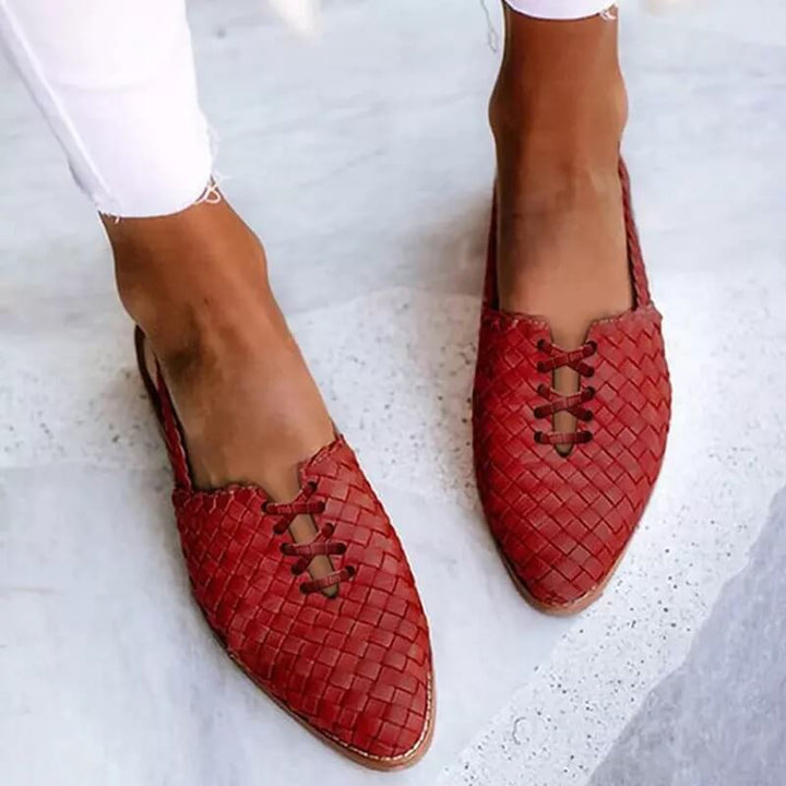 Versatile women's pointed toe flat loafers, ideal summer shoes. Woven design offers all-day comfort & elegant style.