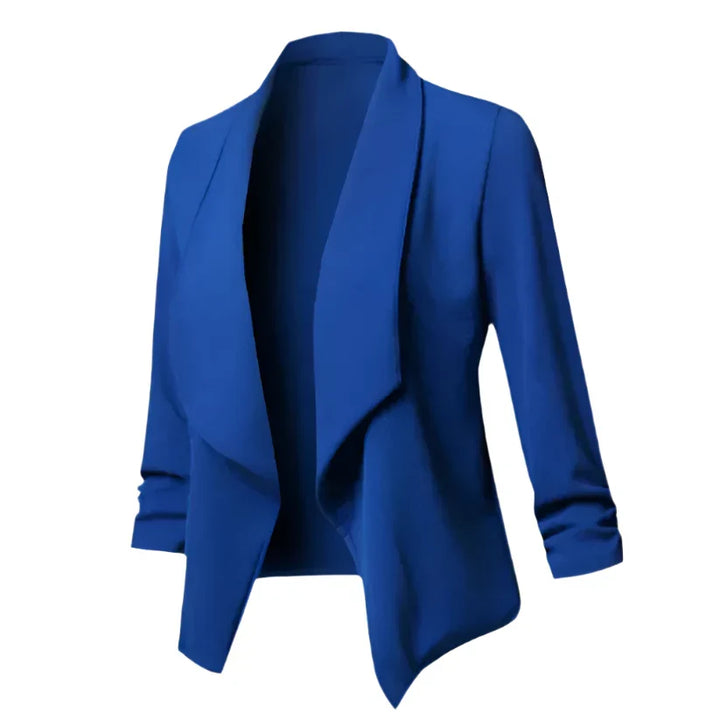 Versatile women's open front blazer, structured and wrinkle-resistant for office fashion.