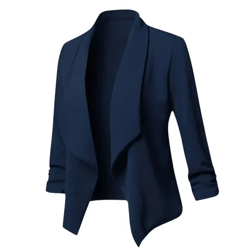 Wrinkle-resistant women's blazer, structured open front for elegant professional everyday style.