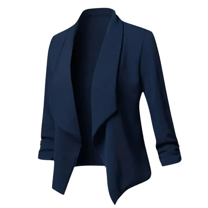 Wrinkle-resistant women's blazer, structured open front for elegant professional everyday style.