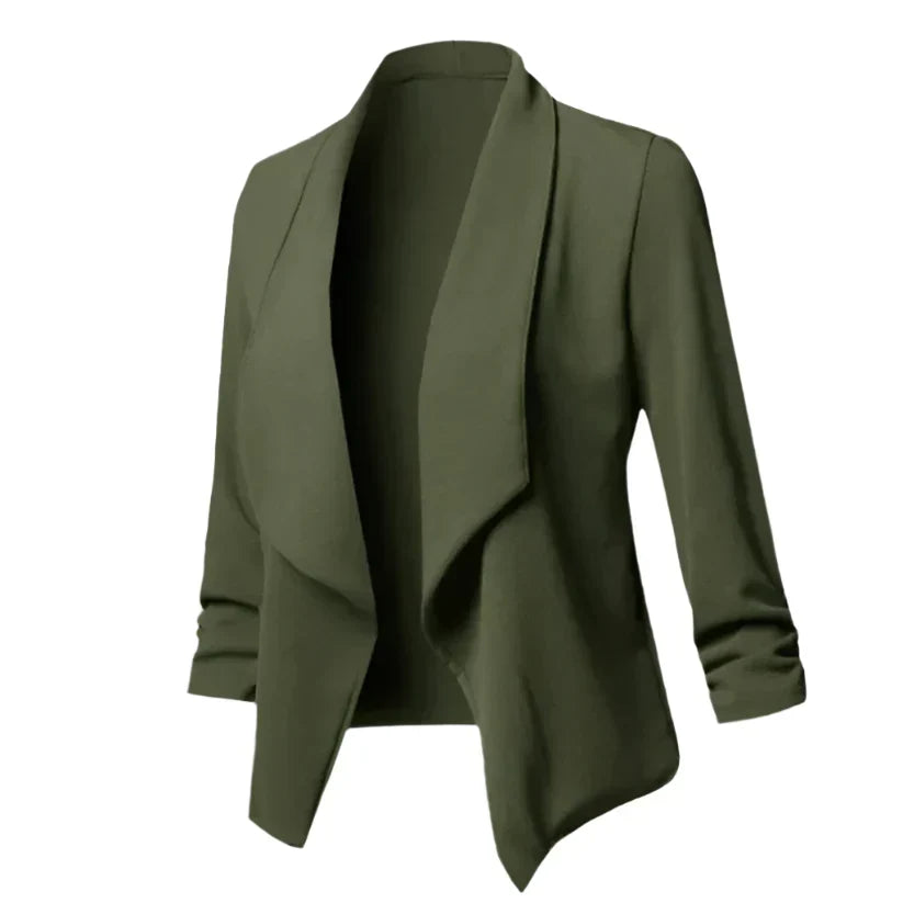Smart casual women's blazer, structured and open front, perfect for office and business.