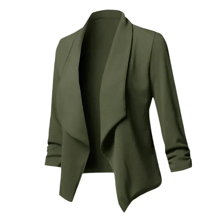 Smart casual women's blazer, structured and open front, perfect for office and business.