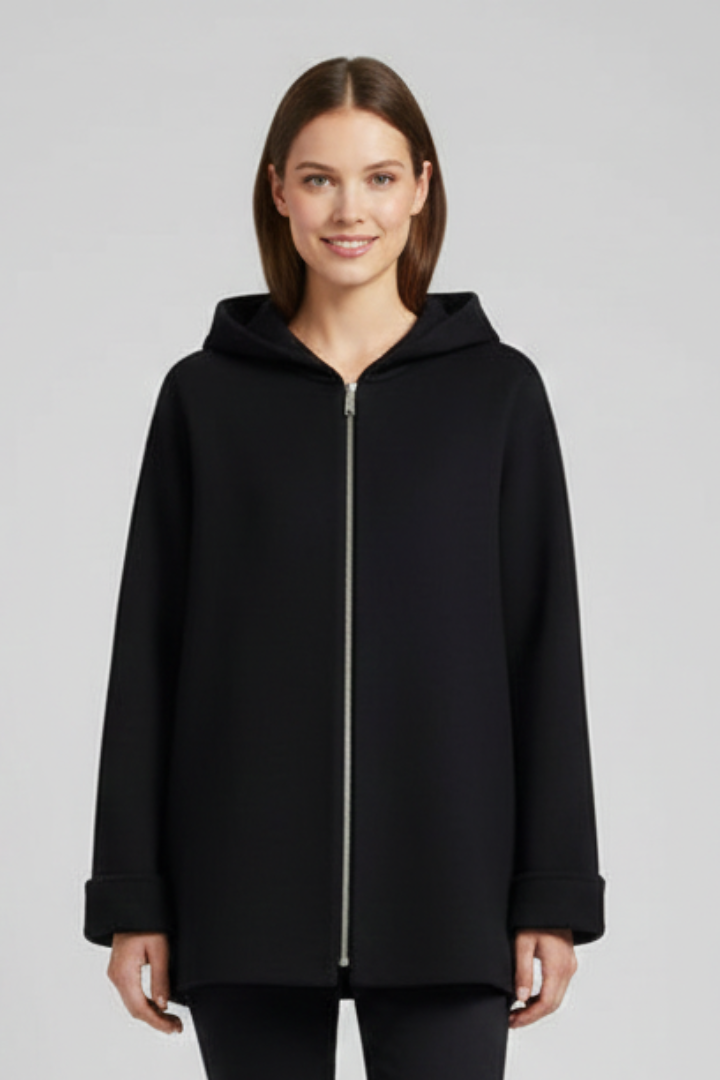 Comfortable women's long-sleeve zip-up hooded jacket, ideal for casual layering & everyday wear.